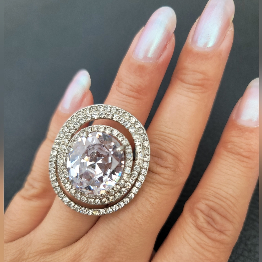 Huge Sparkly Statement Ring - Super Light Pink Center Stone - Estate